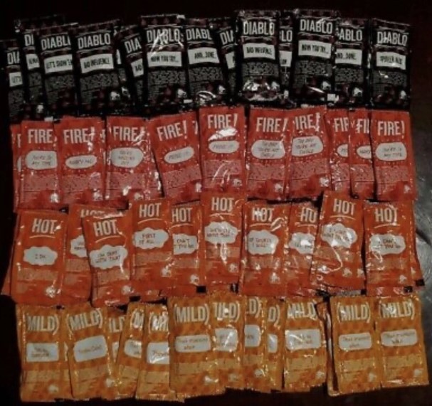 15 each Taco Bell MILD, HOT, FIRE, DIABLO Sauce Packets 60 New And Sealed Packs 15 each Taco Bell MILD, HOT, FIRE, DIABLO Sauce Packets 60 New And Sealed Packs