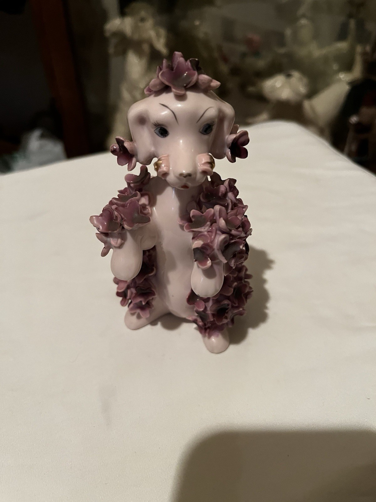 Vintage Poodle with Flowers ceramic spaghetti trim approx. 5\ Vintage Poodle with Flowers ceramic spaghetti trim approx. 5\