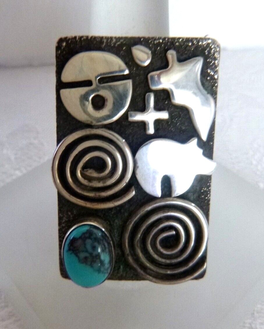 NEW Navajo Alex Sanchez Ring Southwest Motif w/Turquoise Sterling Silver Sz 7.5