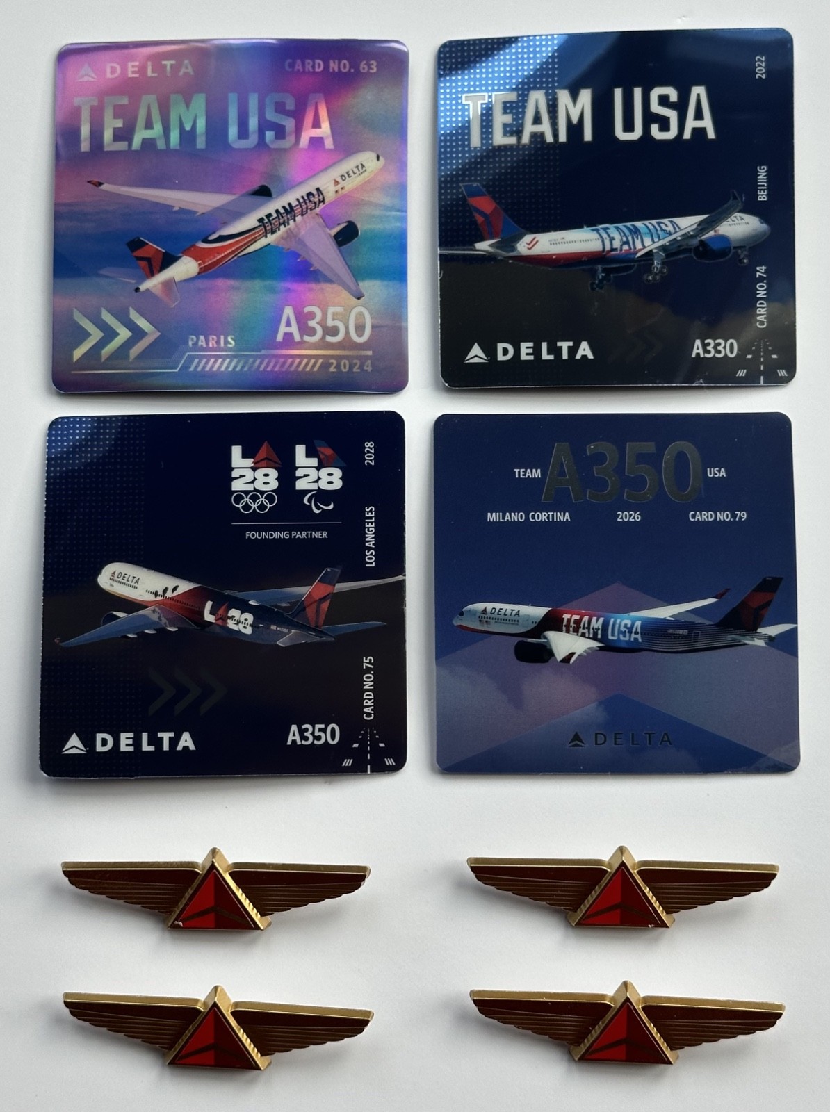 Set of 4 Delta Air Lines Trading Cards Team USA Olympics #63, #74, #75, #79 LA Set of 4 Delta Air Lines Trading Cards Team USA Olympics #63, #74, #75, #79 LA