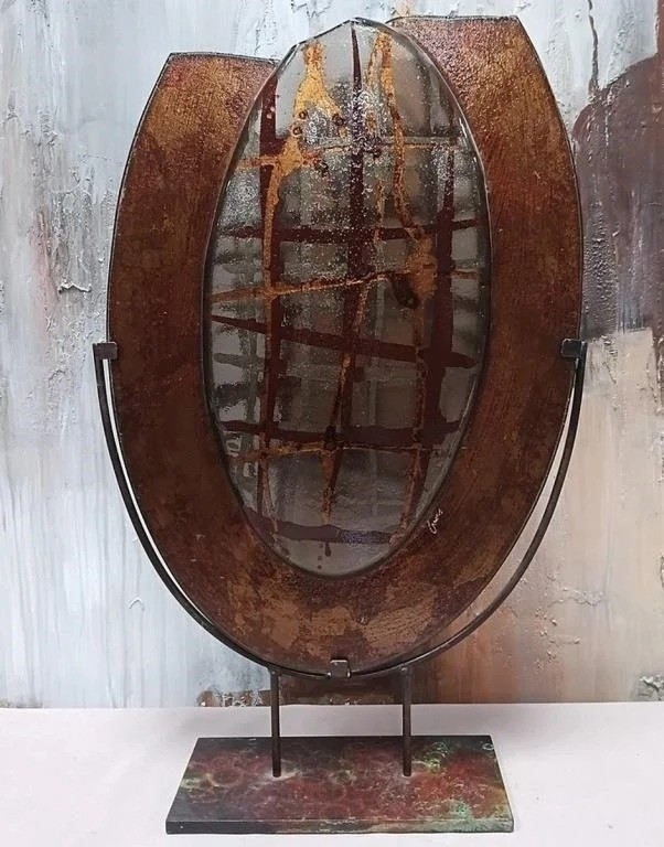Vintage Signed Tony Evans Fused Art Glass Sculptural Vase with Stand SHIPS FREE