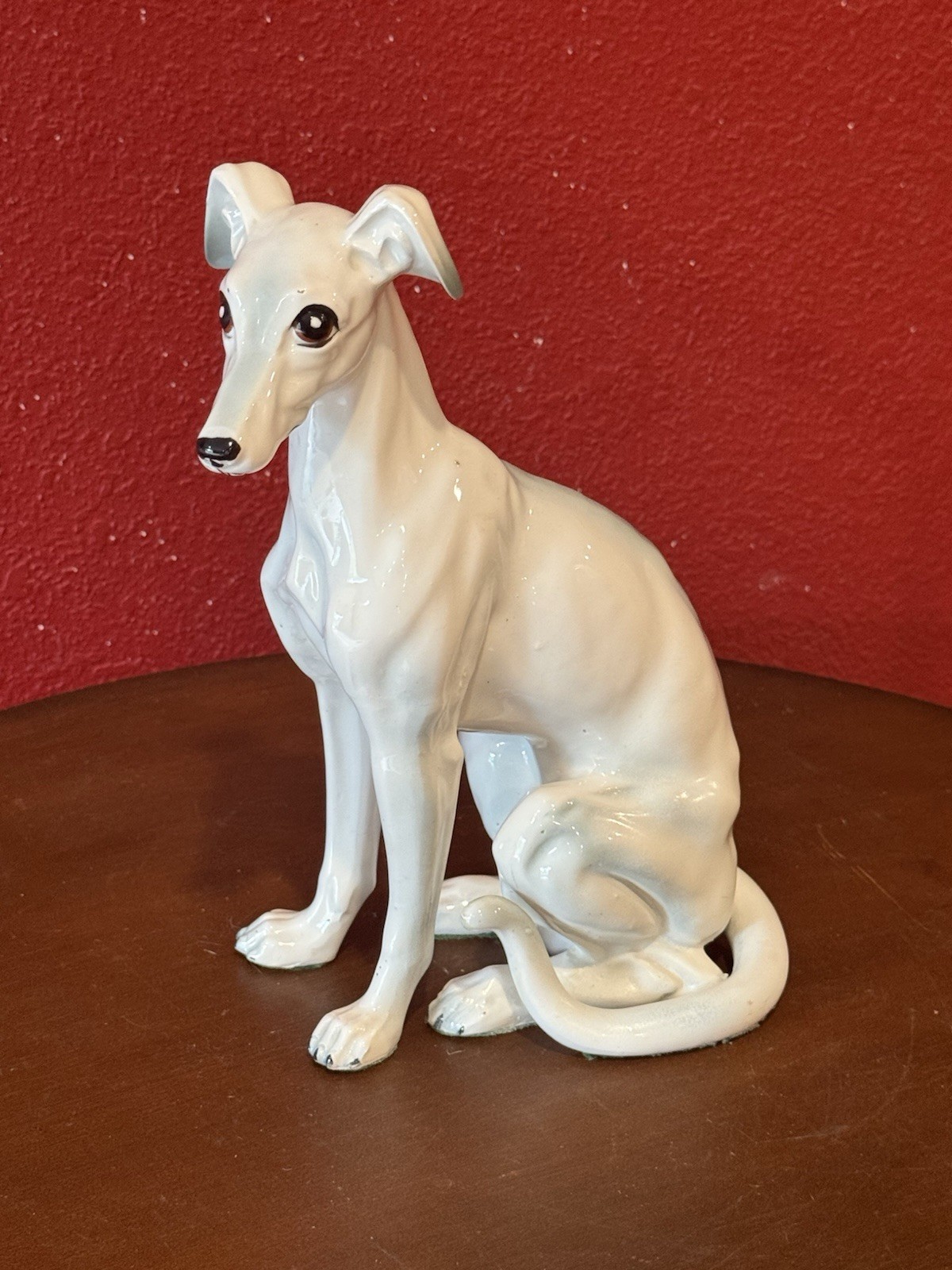 Vintage White Greyhound Dog Figurine - Ceramic Whippet Statue 10”