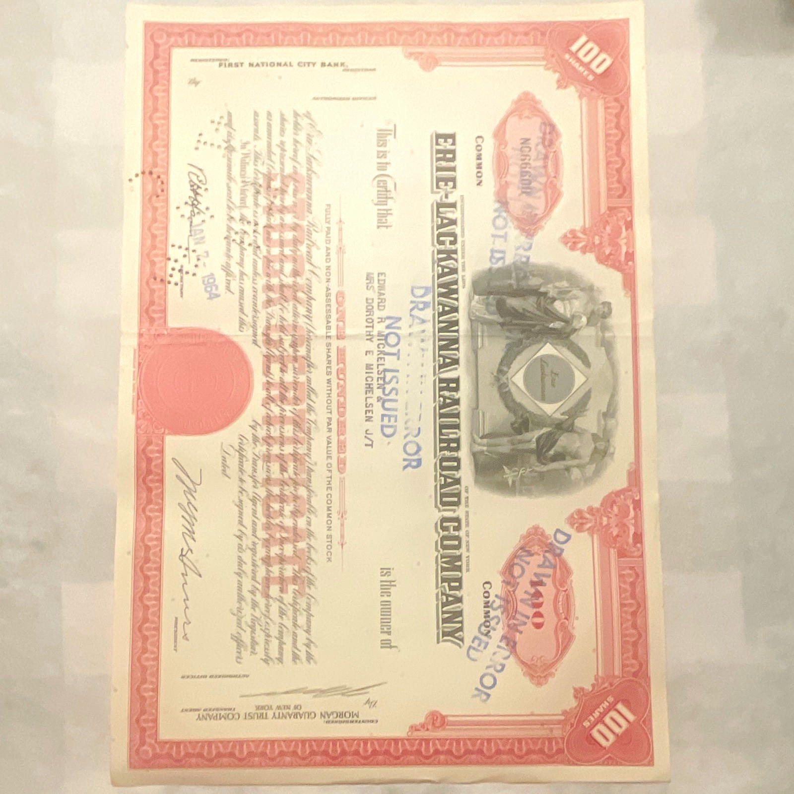 1964 Erie-Lackawanna Railroad Company Stock Certificate 100 Shares