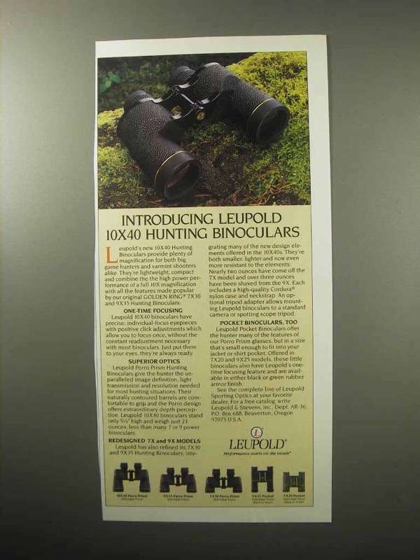 1987 Leupold 10x40 Hunting Binoculars Ad