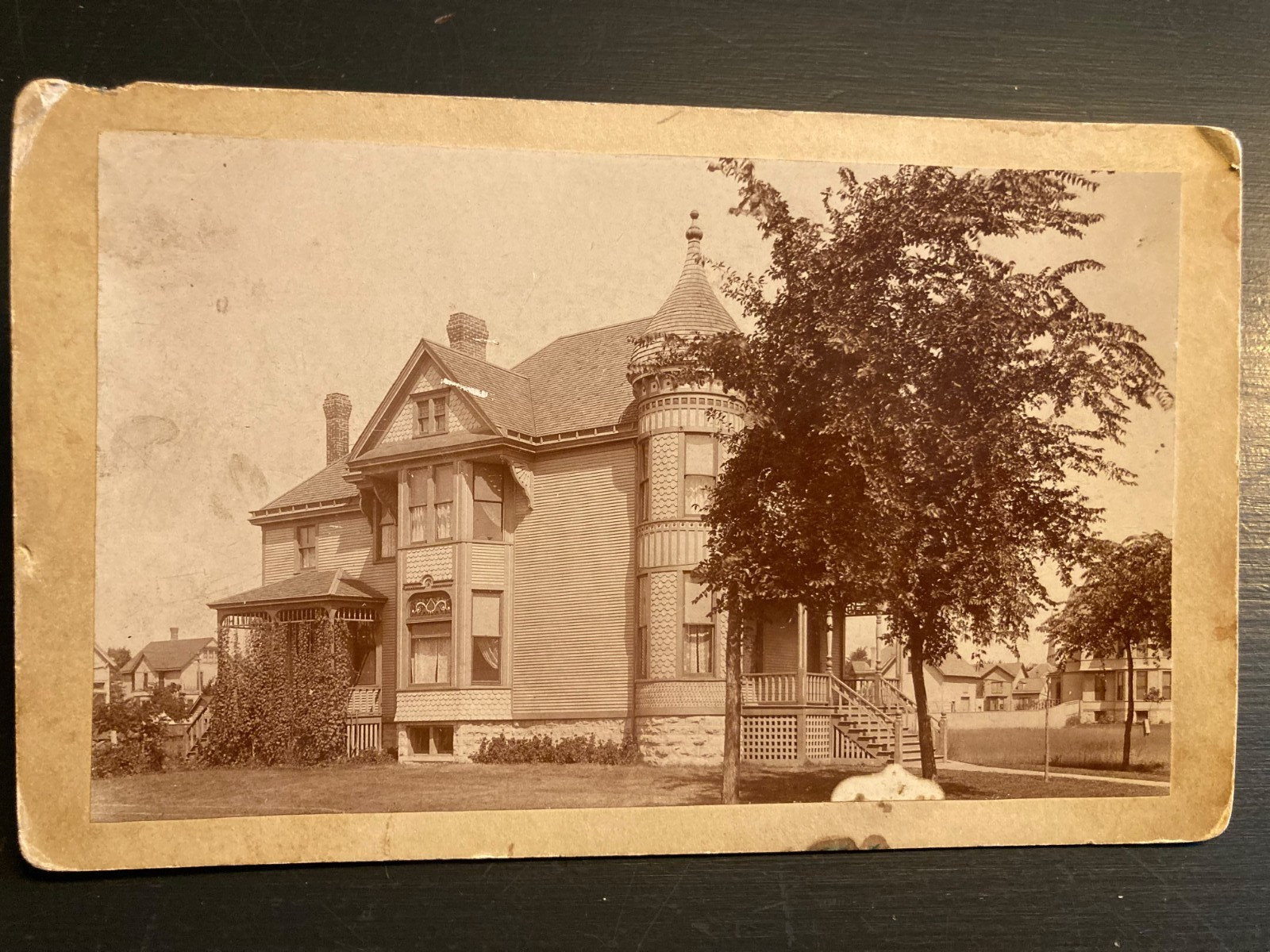 Antique Victorian House Photo Queen Anne Turret Architecture Cabinet 5.25x8.5