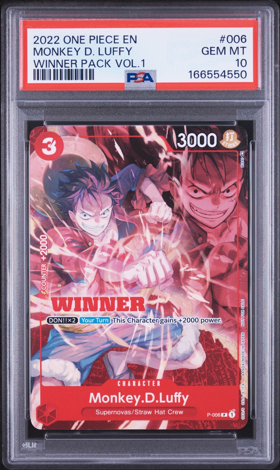 2022 ONE PIECE PROMOS WINNER PACK VOL.1 #006 MONKEY D. LUFFY PSA 10