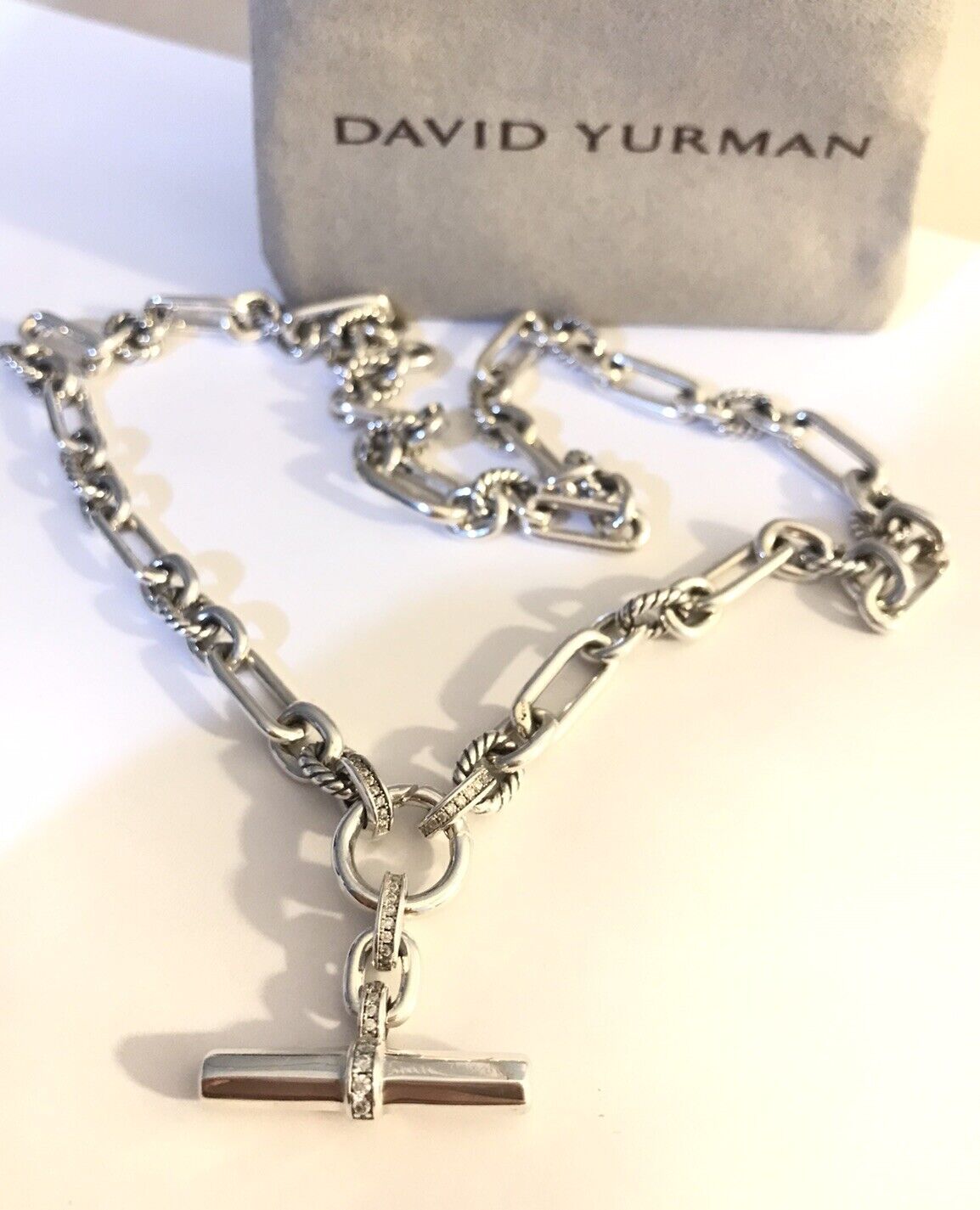 David Yurman Sterling Silver Lexington Chain Necklace 9.8mm With Diamonds 18 Inc