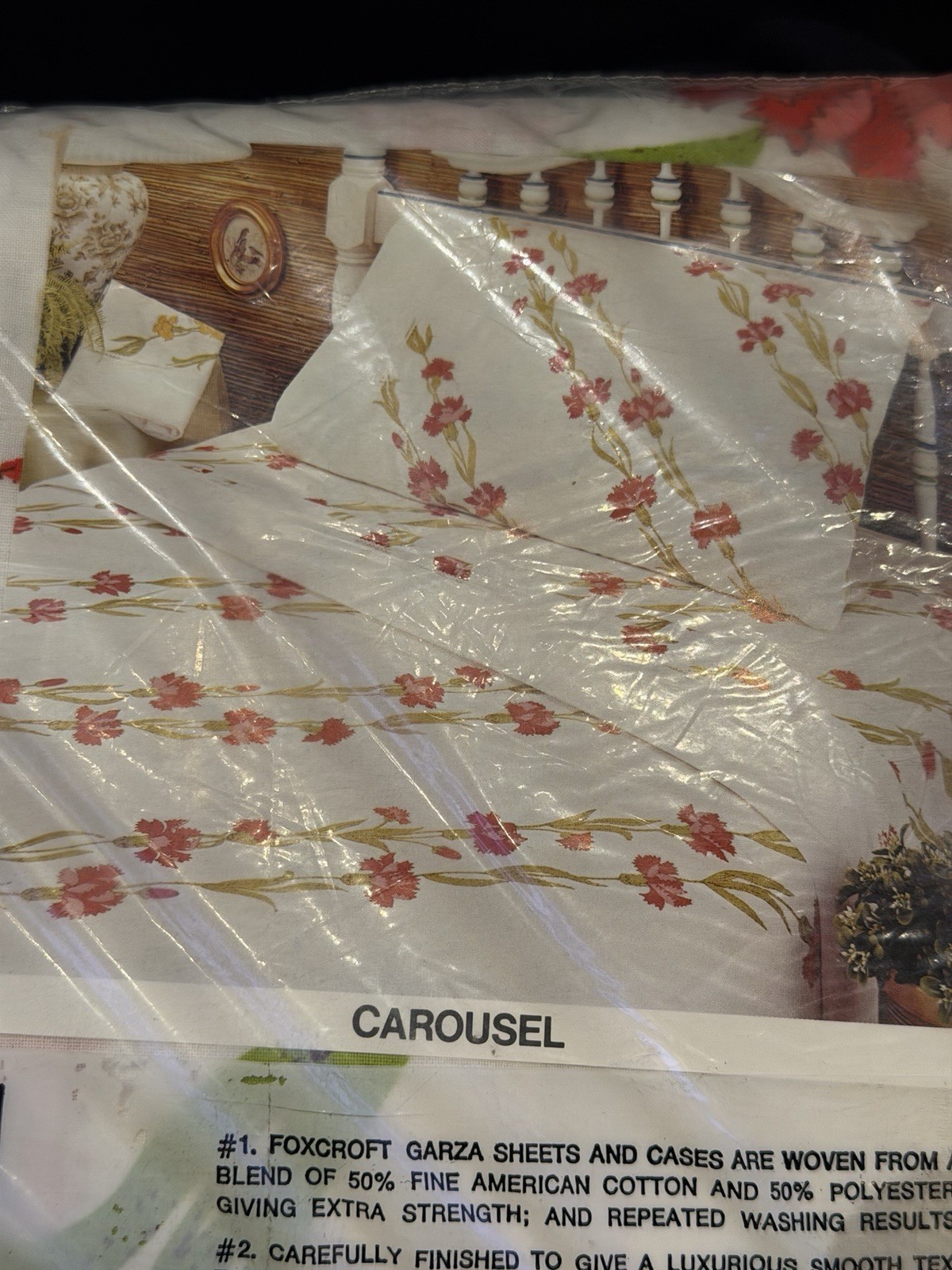 1970s Vintage Foxcroft Garza King Pillow Cases Set Of 2 NOS Floral CAROUSEL New 1970s Vintage Foxcroft Garza King Pillow Cases Set Of 2 NOS Floral CAROUSEL New