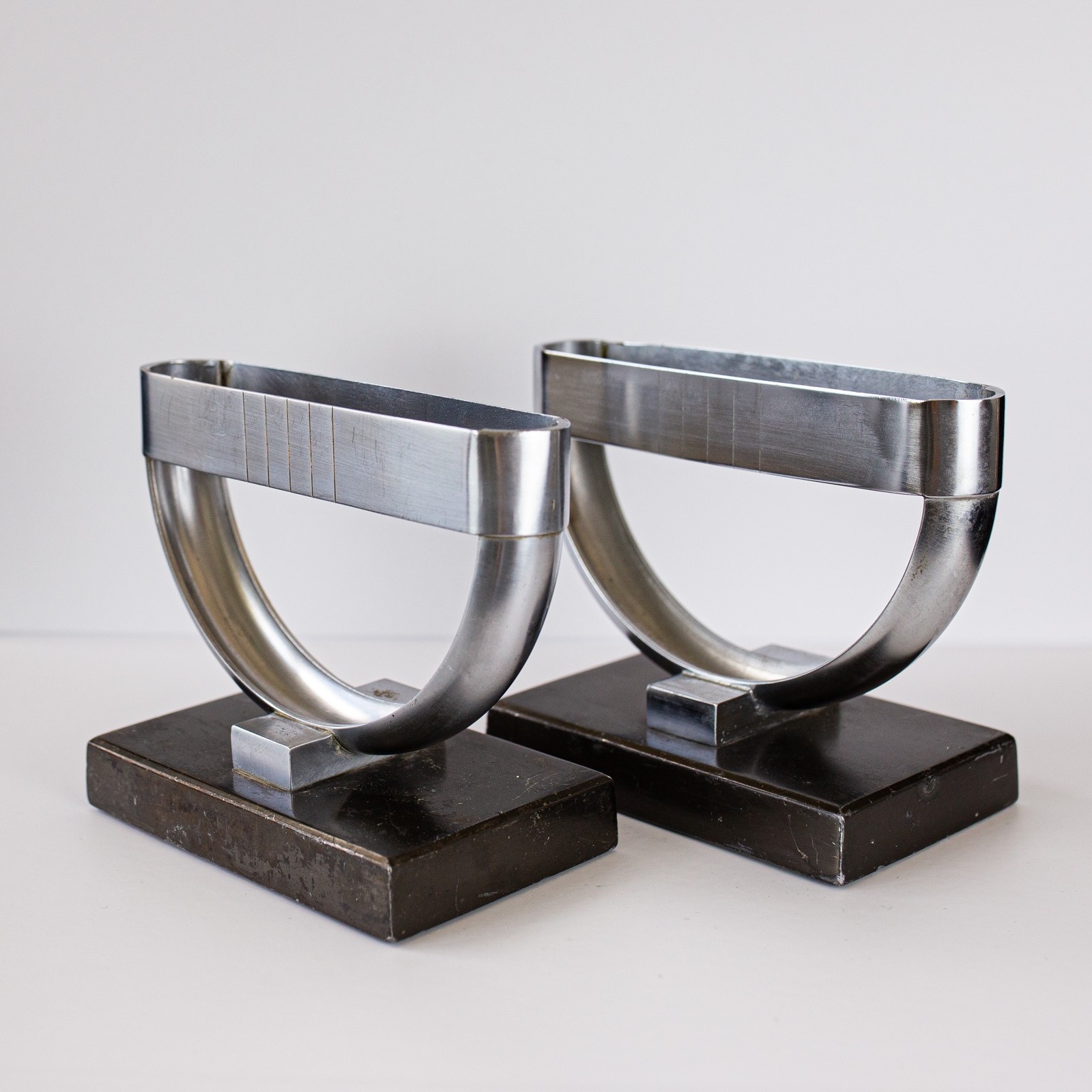 Norman Bel Geddes Revere Crescent Candlestick Holders Pair c.1935 Art Deco