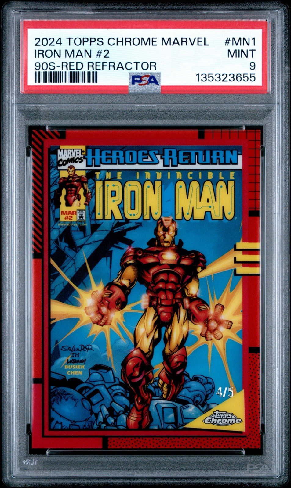 2024 Topps Chrome Marvel Iron Man #2 90s Red Refractor /5 PSA 9