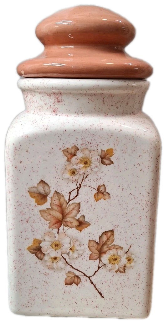 VTG Speckled Ceramic Porcelain Lided Canister Floral Farmhouse Cottagecore 11\ VTG Speckled Ceramic Porcelain Lided Canister Floral Farmhouse Cottagecore 11\