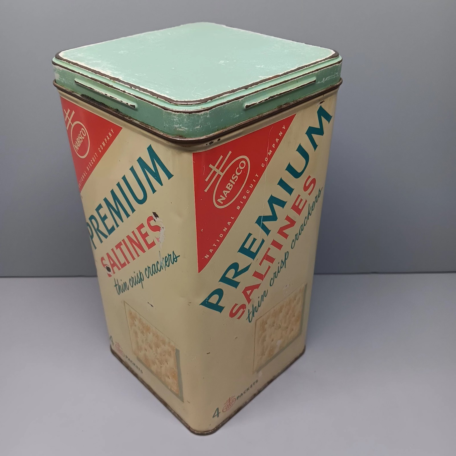 Vintage 1965 Nabisco Premium Saltine Crackers Metal Canister 14 oz Made in USA