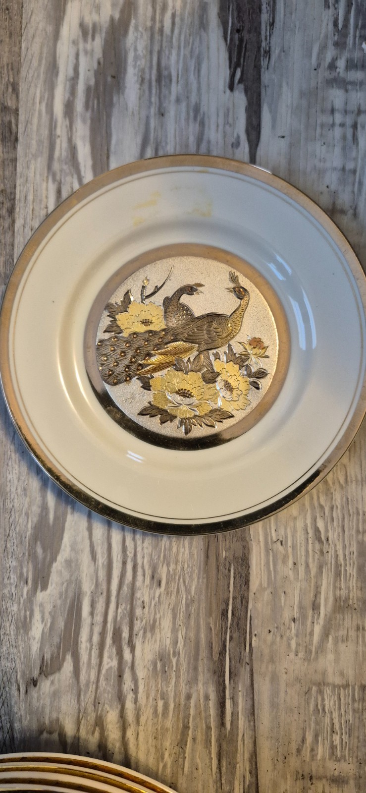 VINTAGE 1985 THE ART OF CHOKIN 24K GOLD TRIM PLATE Peacock Image Rose Gold