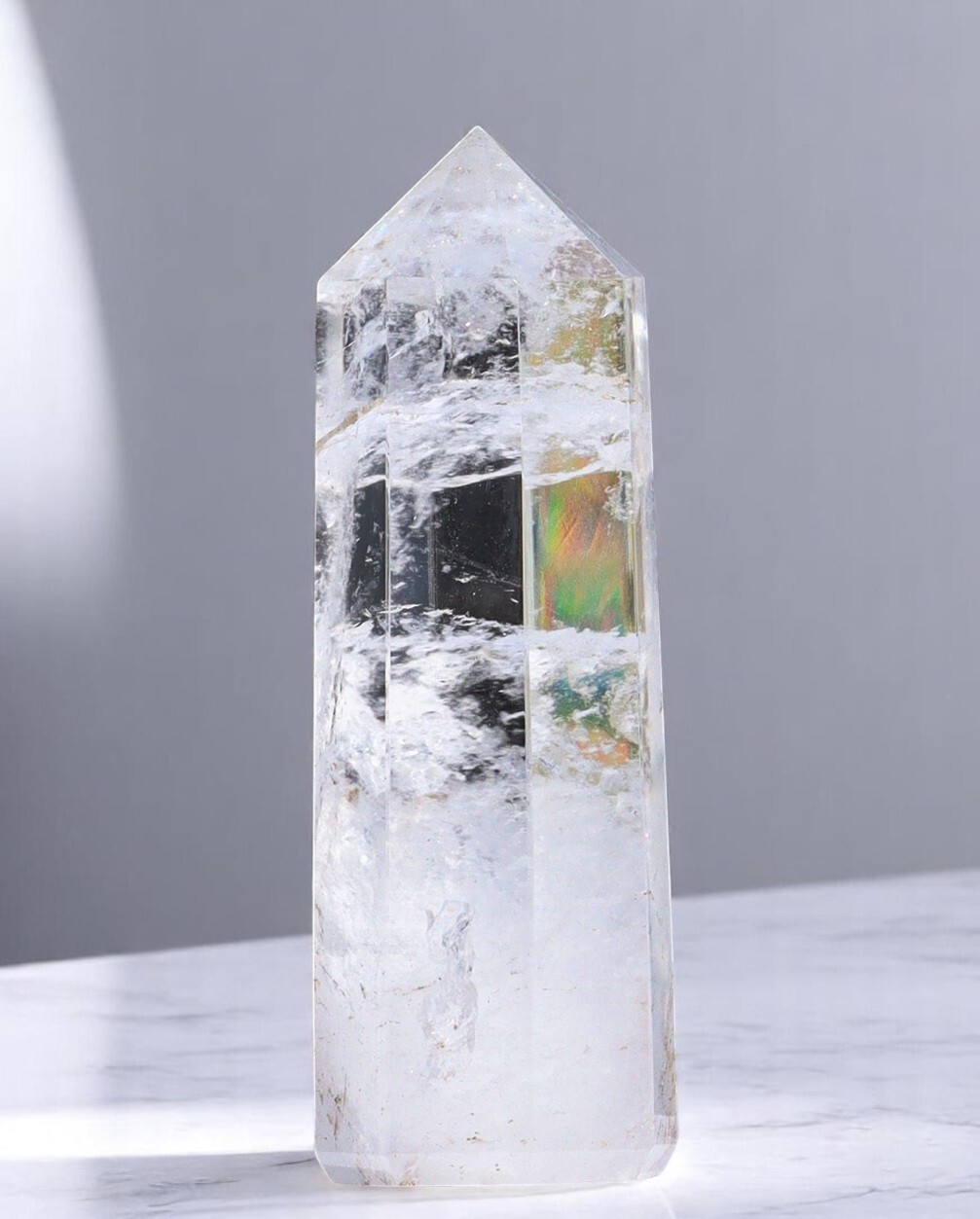 Large 8 Faceted Clear Crystal Quartz Obelisk Tower Handmade Crystal Home Decor