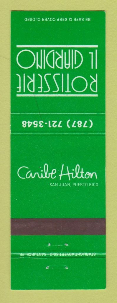 Matchbook Cover Hilton Hotel Caribe San Juan Puerto Rico Rotisserie Il Giardino