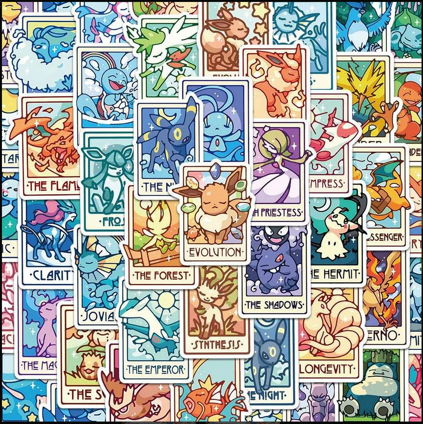 Pokemon Stickers Tarot Card Themed 45 Pack Large 2x3 Inch Trading Card Game TCG Pokemon Stickers Tarot Card Themed 45 Pack Large 2x3 Inch Trading Card Game TCG