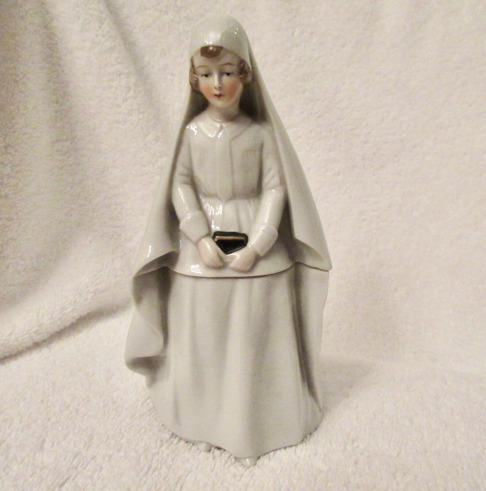 Vintage German Porcelain Nun Powder Jar Trinket Box Rare  Superb Minty