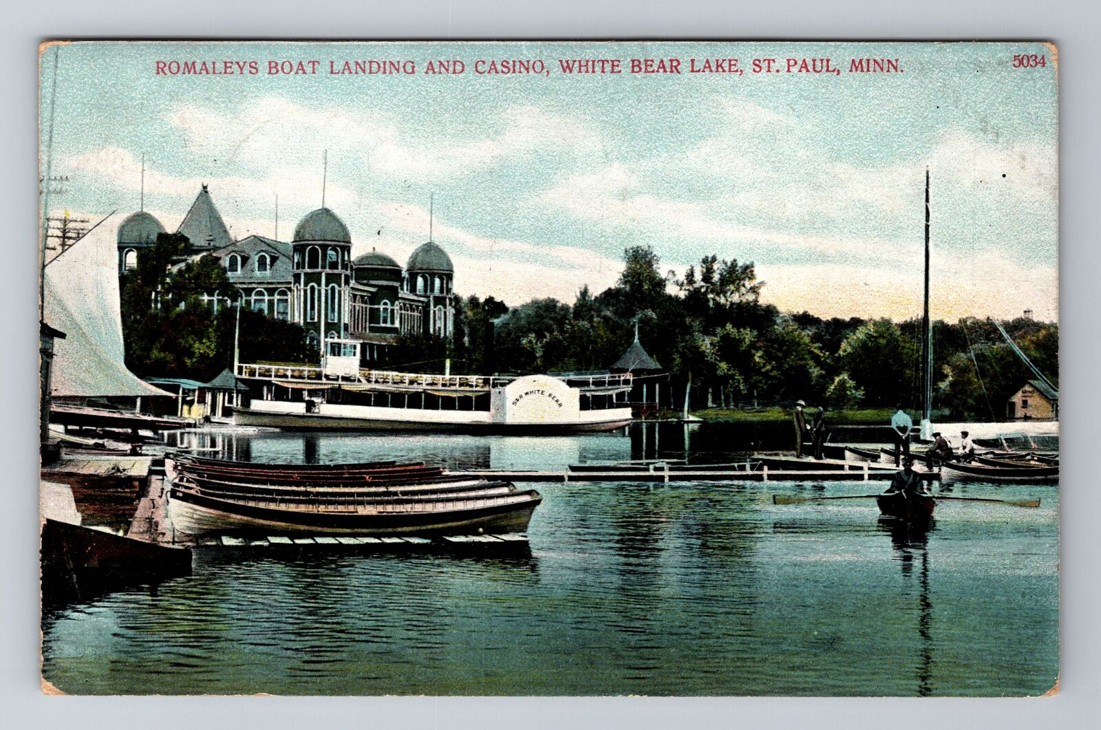 St Paul MN-Minnesota, White Bear Lake, Romaleys Boat Landing, Vintage Postcard