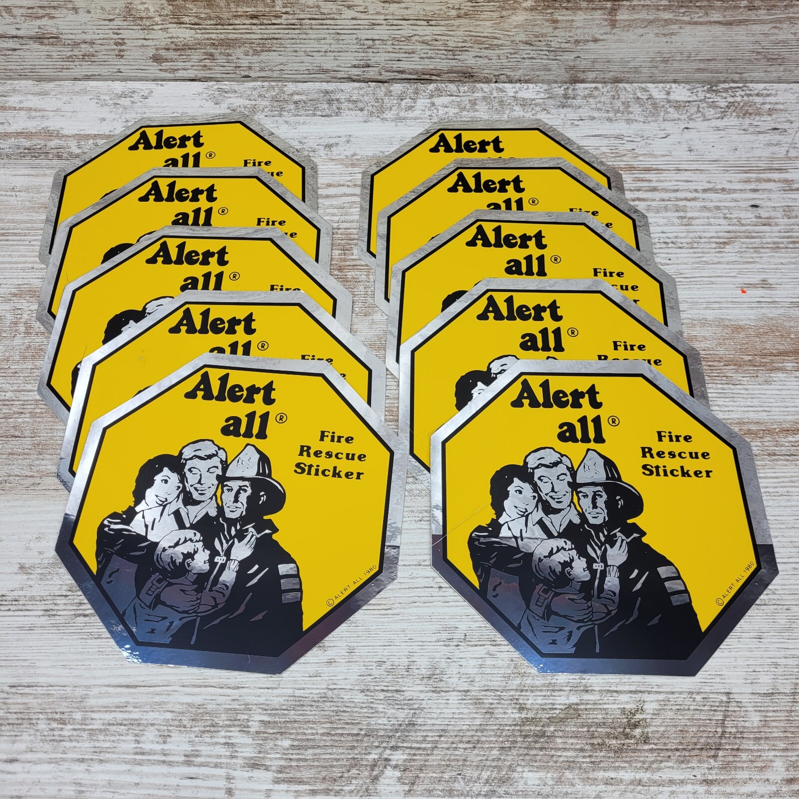 Fire Rescue Alert All Sticker Kids Window Decal Yellow 1980 Lot Of 10 VTG 