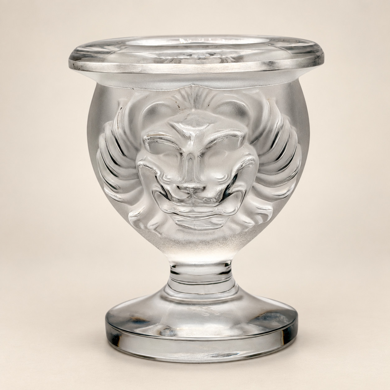 Lalique France Tete de Lion Crystal Candleholder Lion Head w Original Box