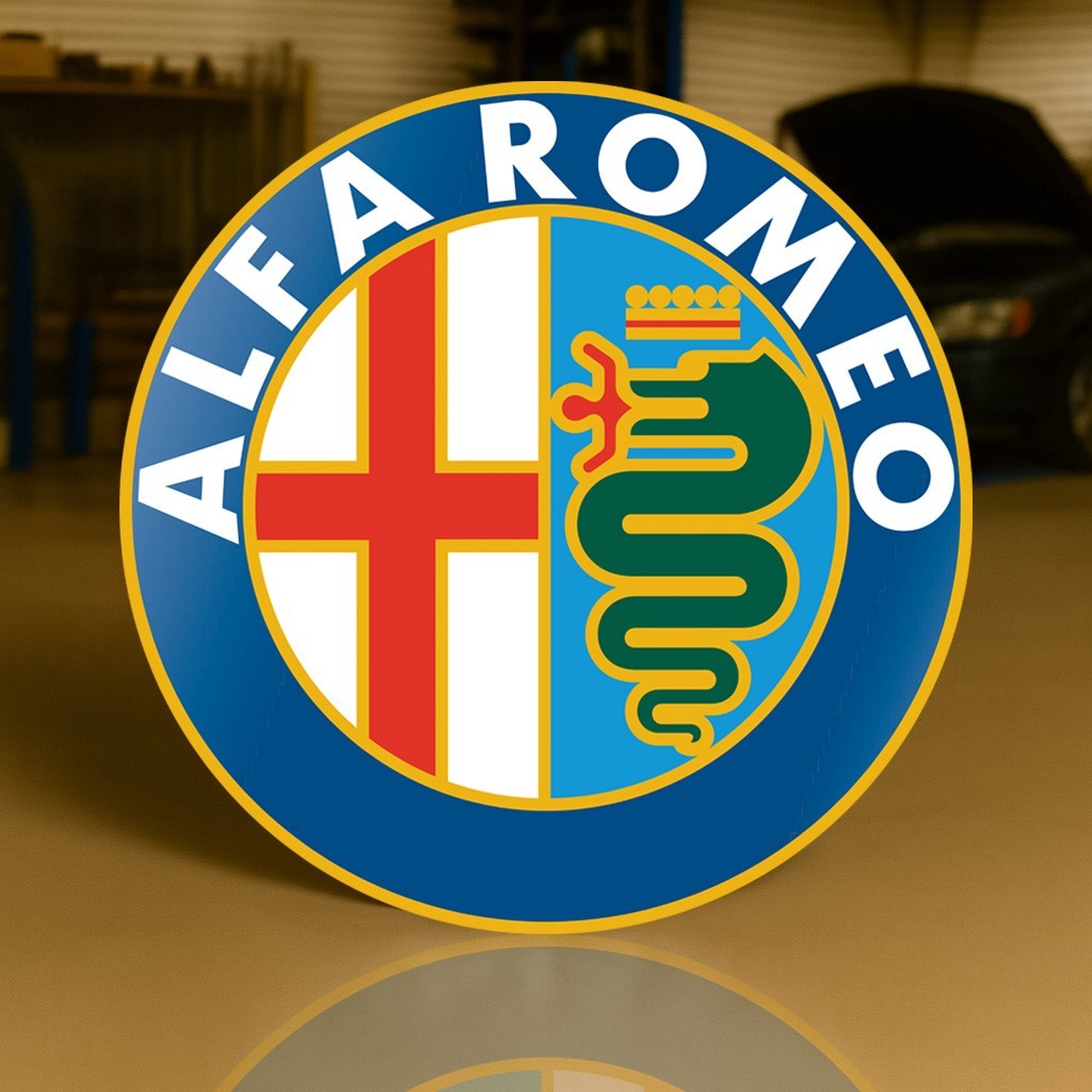 Alfa Romeo 2000–2015 Blue & Gold Crest Logo Heavy Metal Sign – 19.7