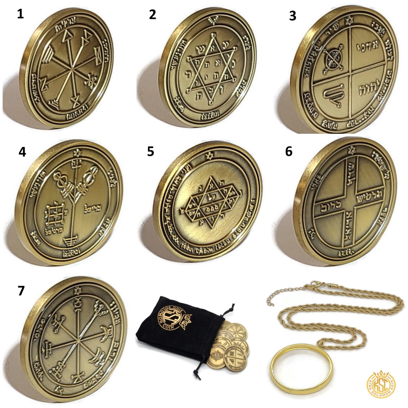7 Pentacles of Jupiter Coin Set - Wealth & Prosperity Seals with 72 Names of God