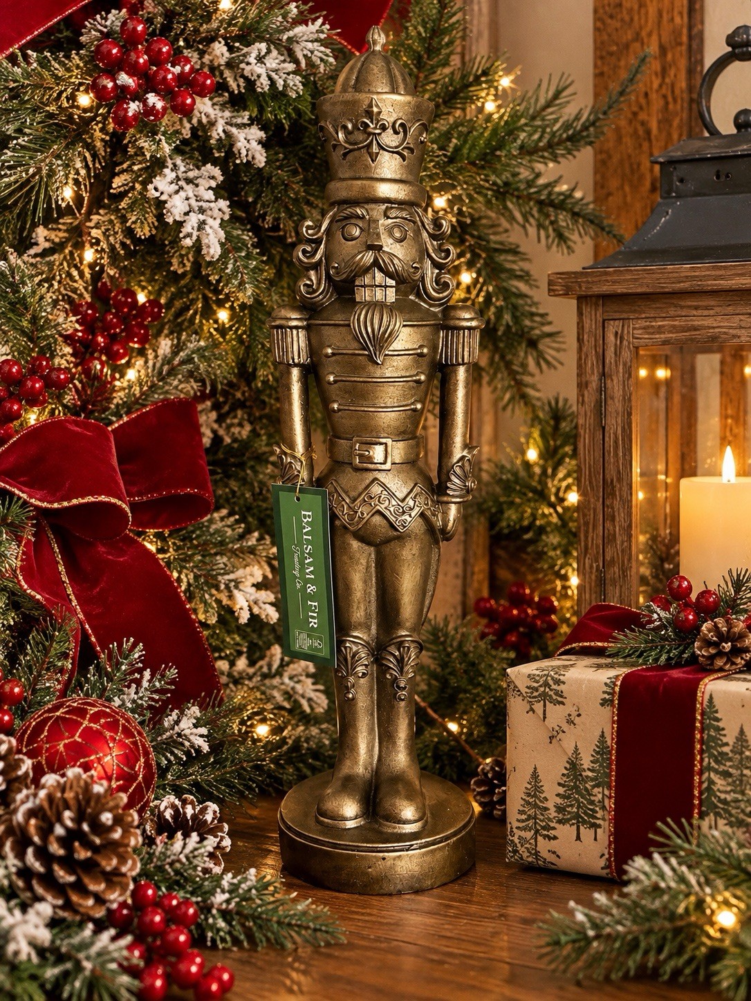 RARE HTF Viral Balsam & Fir 16” Gold Nutcracker Soldier Christmas Decor NWT