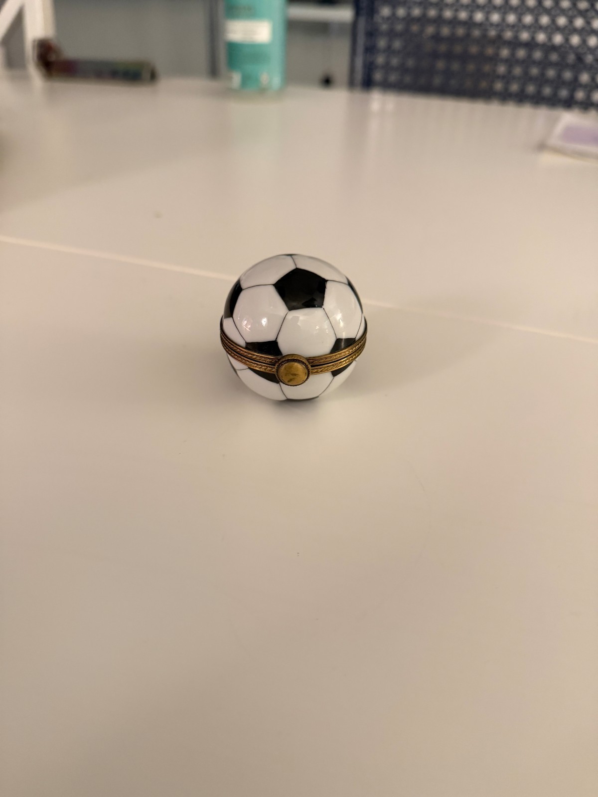 Vintage Limoges  Soccer Ball Trinket Box - Made in France 1.75