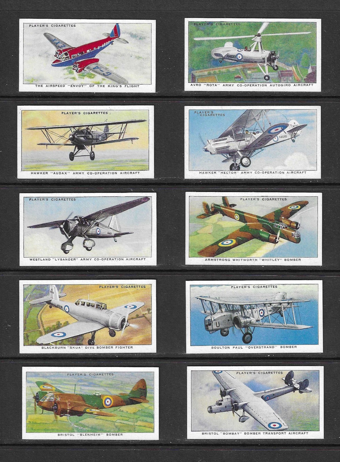 Players 1938 AIRCRAFT OF THE ROYAL AIR FORCE set cigarette cards