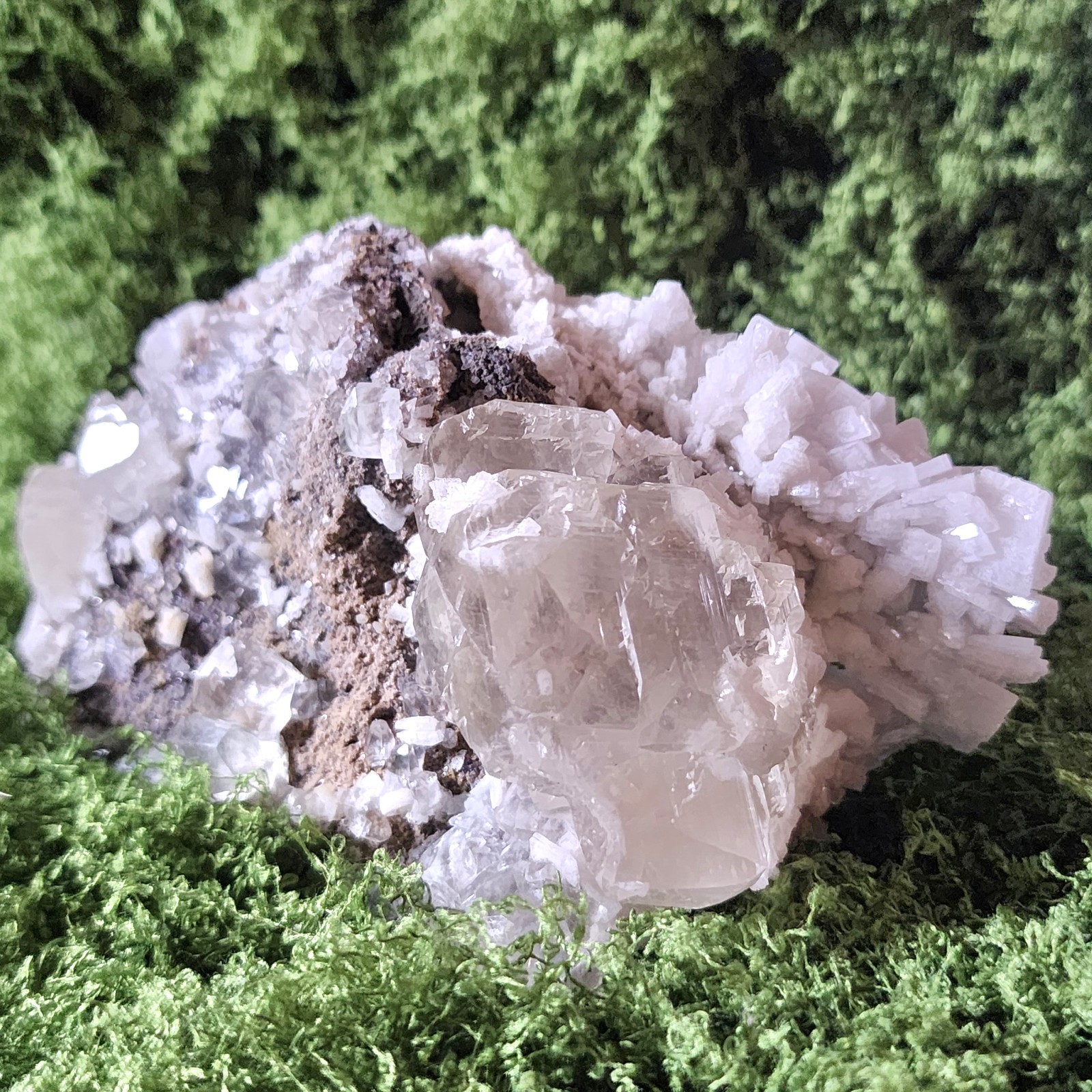 Large Calcite On Baby Blue Tabular Barite Specimen