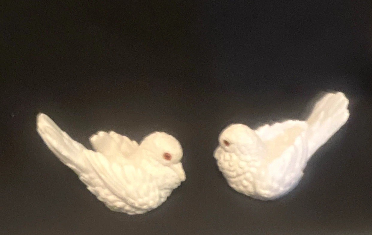 Vintage Norleans white alabaster doves with original stickers