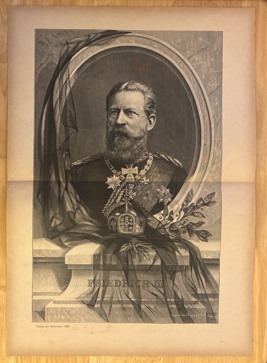 1888 Kaiser Friedrich III Memorial Portrait Wood Print & Order Ad Page Set