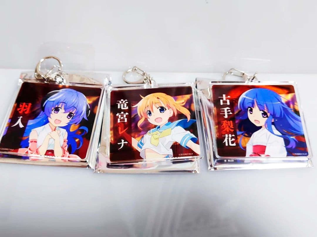 TSUTAYA Higurashi Acrylic Keychain Ryugu Rena Rika Furude Hanyuu Set Authentic