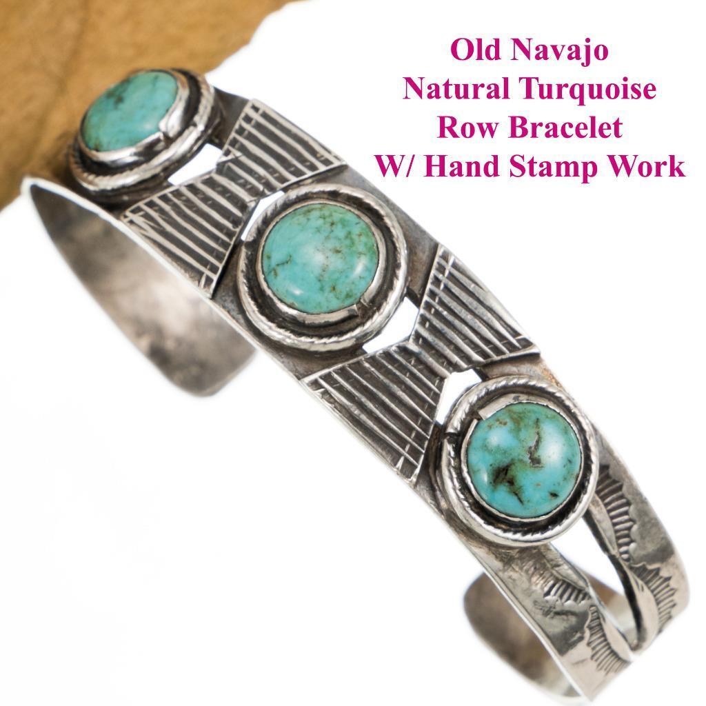 40's Vintage Navajo Bracelet Turquoise Sterling Silver FRED HARVEY Era OLD PAWN