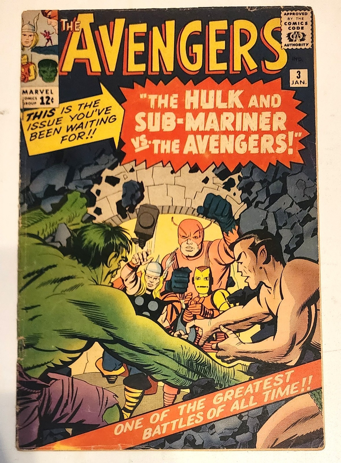 AVENGERS #3 KIRBY CLASSIC HULK SUB-MARINER 4.5 1964 JACK KIRBY AVENGERS #3 KIRBY CLASSIC HULK SUB-MARINER 4.5 1964 JACK KIRBY