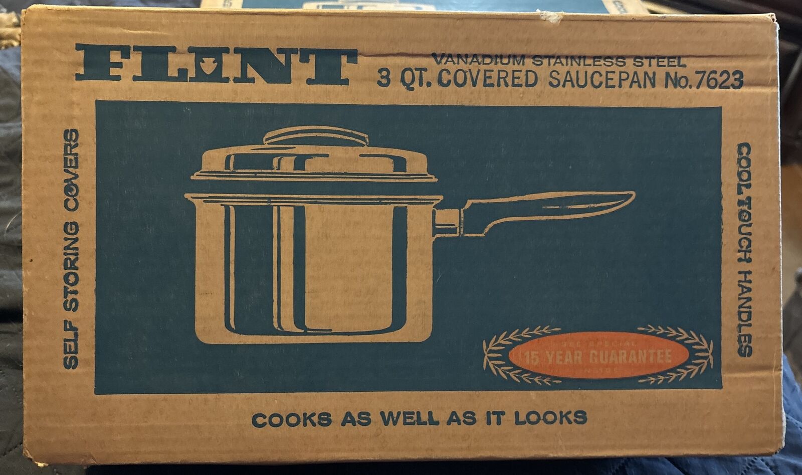 Vintage Flint Ware 3 Quart Covered Sauce Pan #7623 Stainless Heat Core NEW