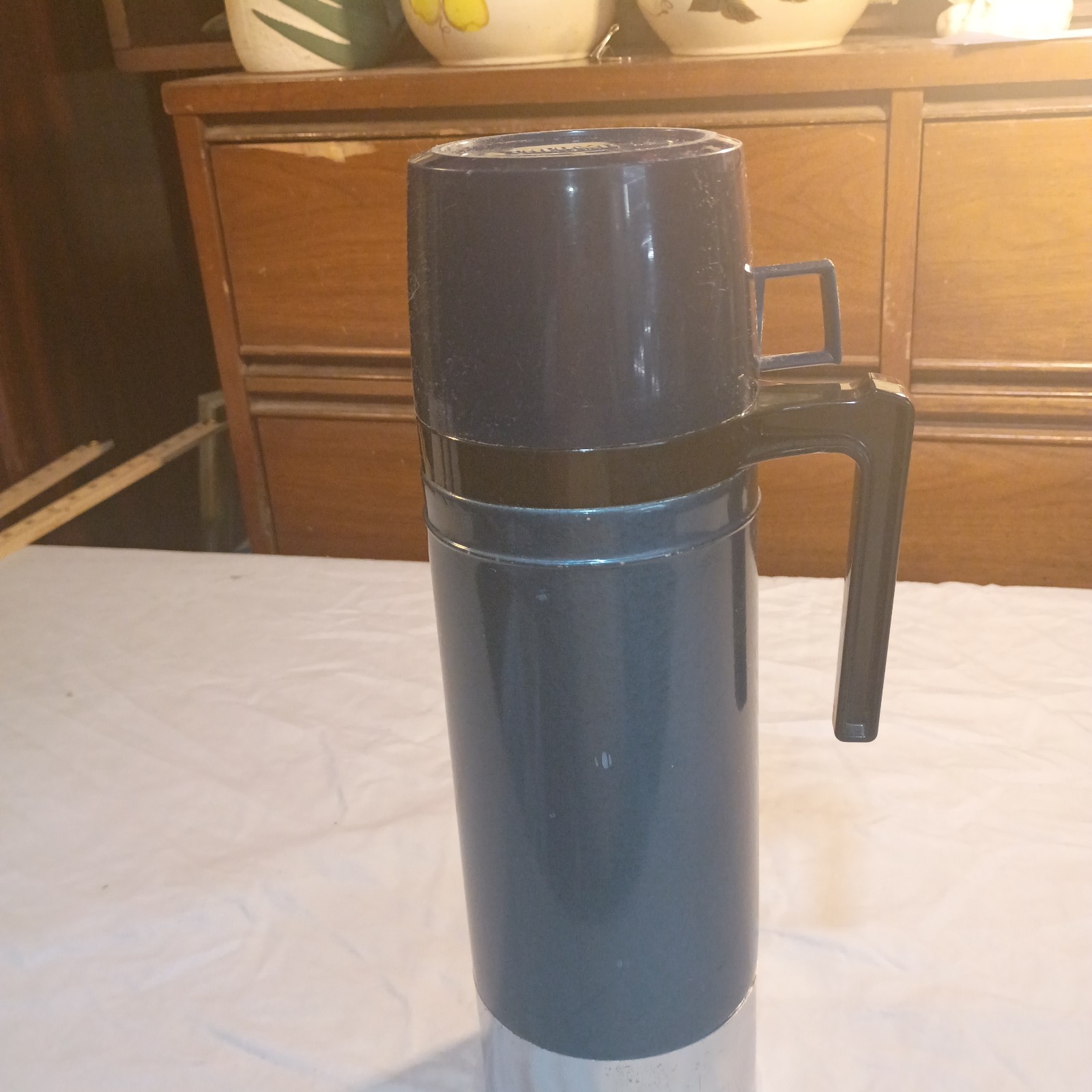 Thermos Model 2480 King Seeley 1 Lt Blue Stainless Steel Vacuum Bottle Vintage