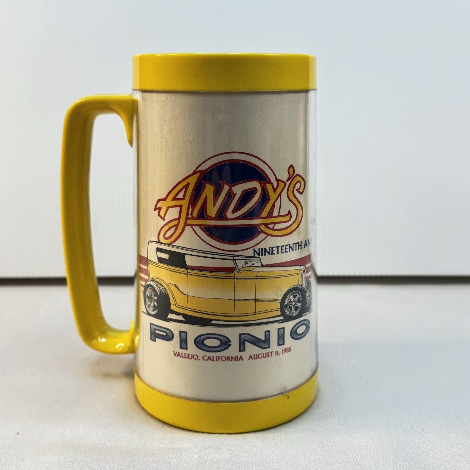 Vintage 1985 Andy's Picnic Jan & Dean Vallejo Hot Rod Thermo-Serv Mug 2664