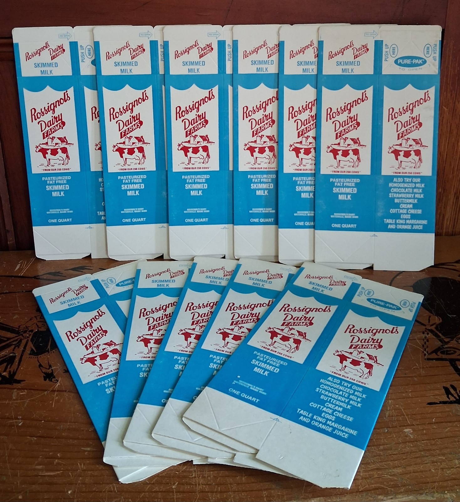 Vintage Lot of 11 Rossignols Dairy Farms Skimmed Milk Carton Quart Waterville ME Vintage Lot of 11 Rossignols Dairy Farms Skimmed Milk Carton Quart Waterville ME