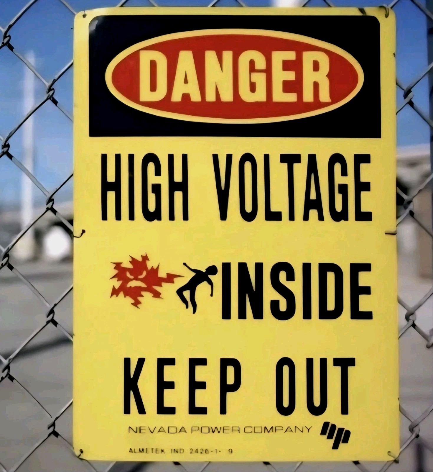 Vintage Industrial Danger High Voltage Keep Out Sign Las Vegas Power Plant Lot