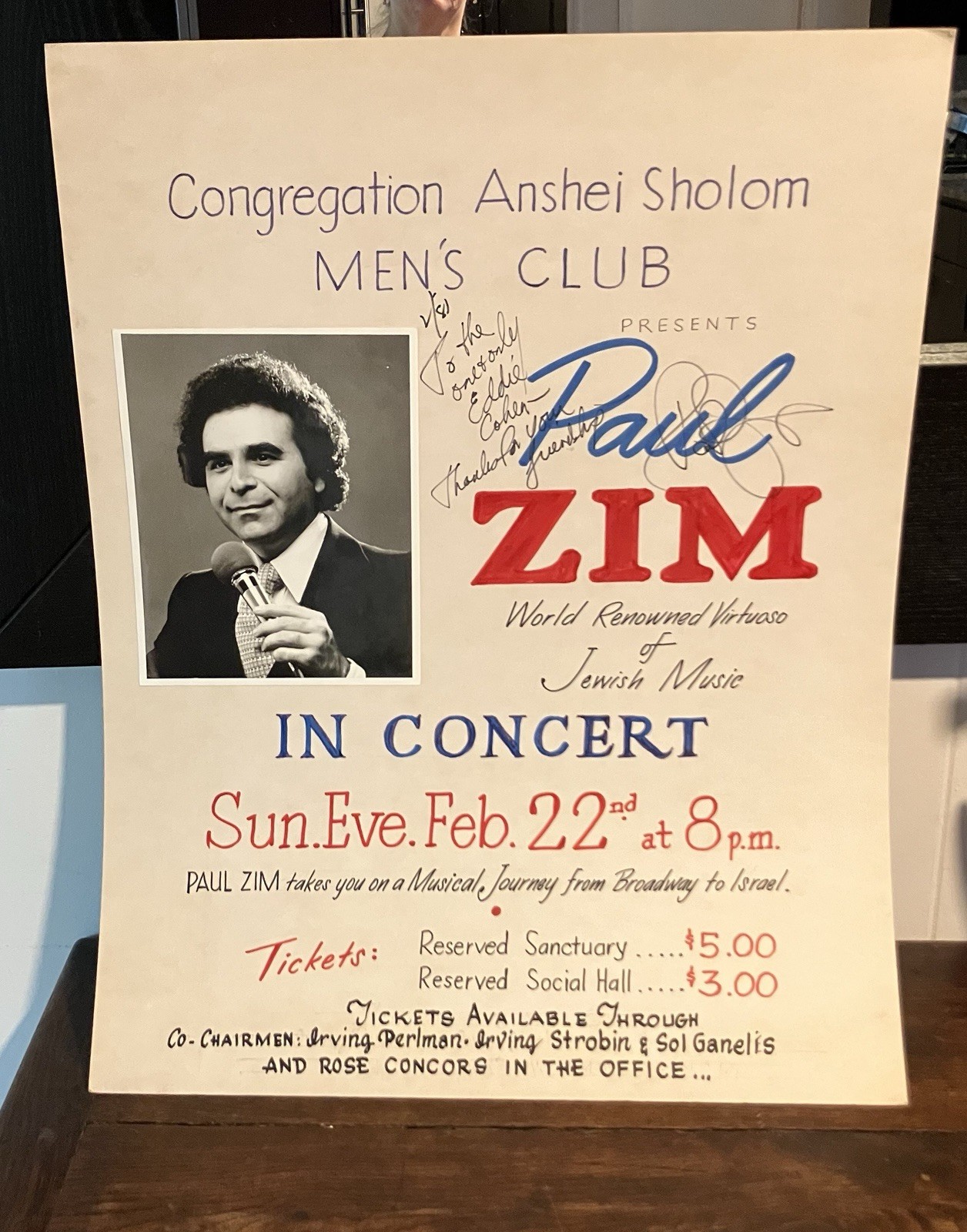 Vintage Paul Zim Judaica Jewish Music Memorabilia Cantorial Music Signed Poster