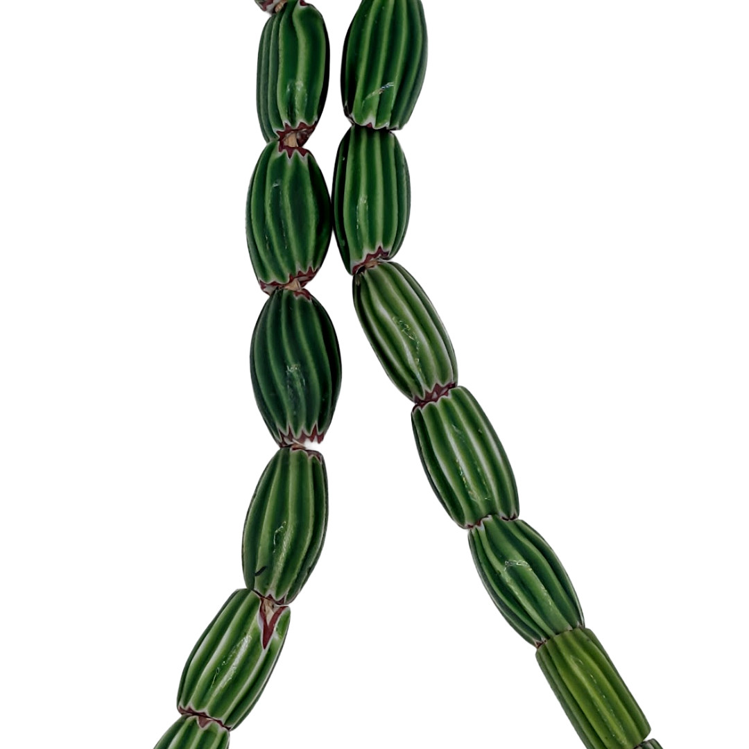 African Trade beads Vintage Antique Venetian old glass green chevrons