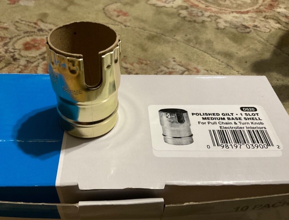ADL D520 Electrolier  Shell Medium Base Gilt Pull Chain Turn Knob Box of 10