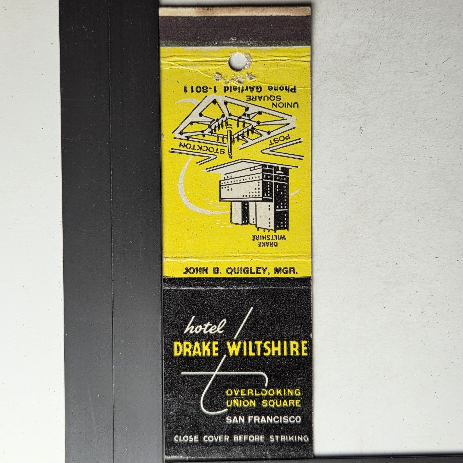 Hotel Drake Wiltshire San Francisco Vintage 1950s Black Yellow Matchbook Hotel Drake Wiltshire San Francisco Vintage 1950s Black Yellow Matchbook