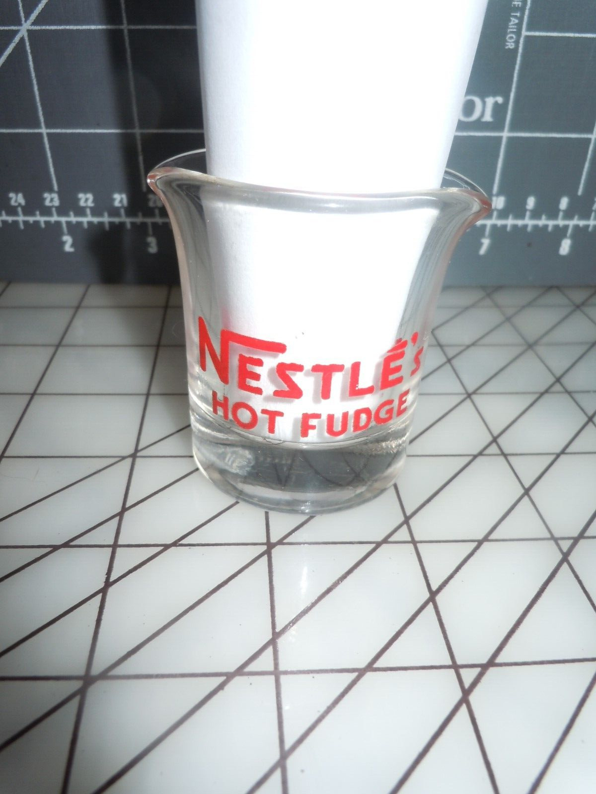 Nestle\'s Hot Fudge Double Spout Mini Server Hazel Atlas Glass Soda Shop