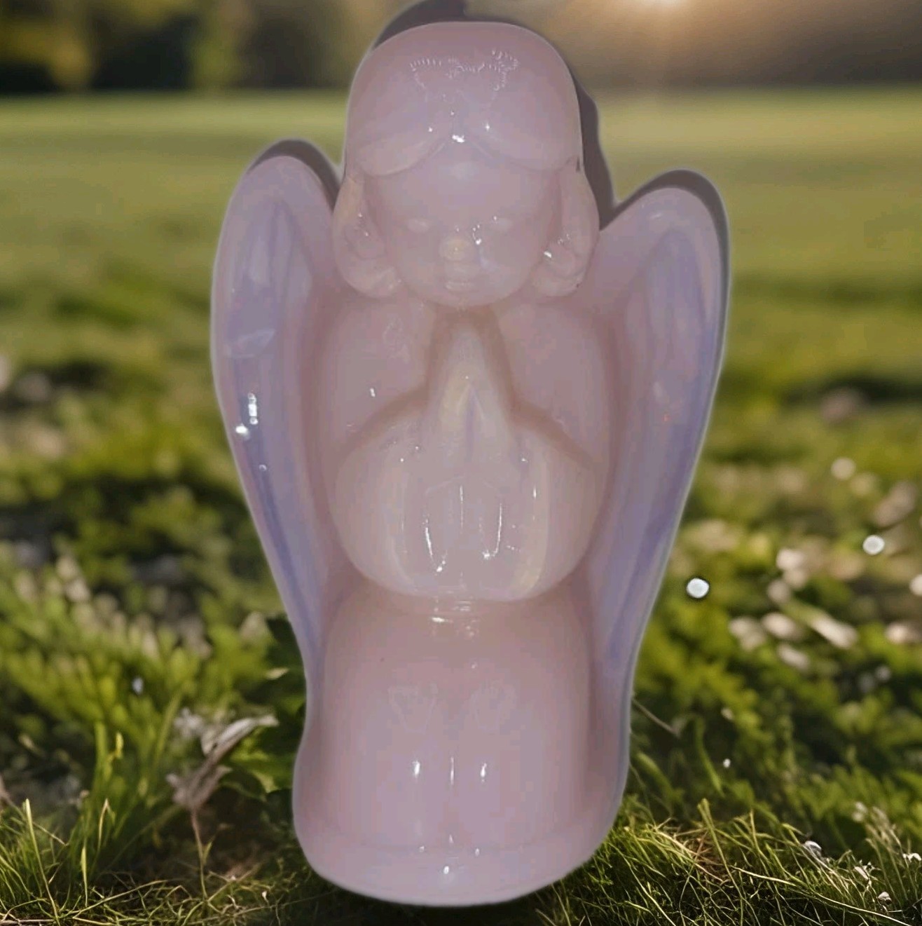 Praying Angel Crown Tuscan Pink Figurine by Mosser Glass