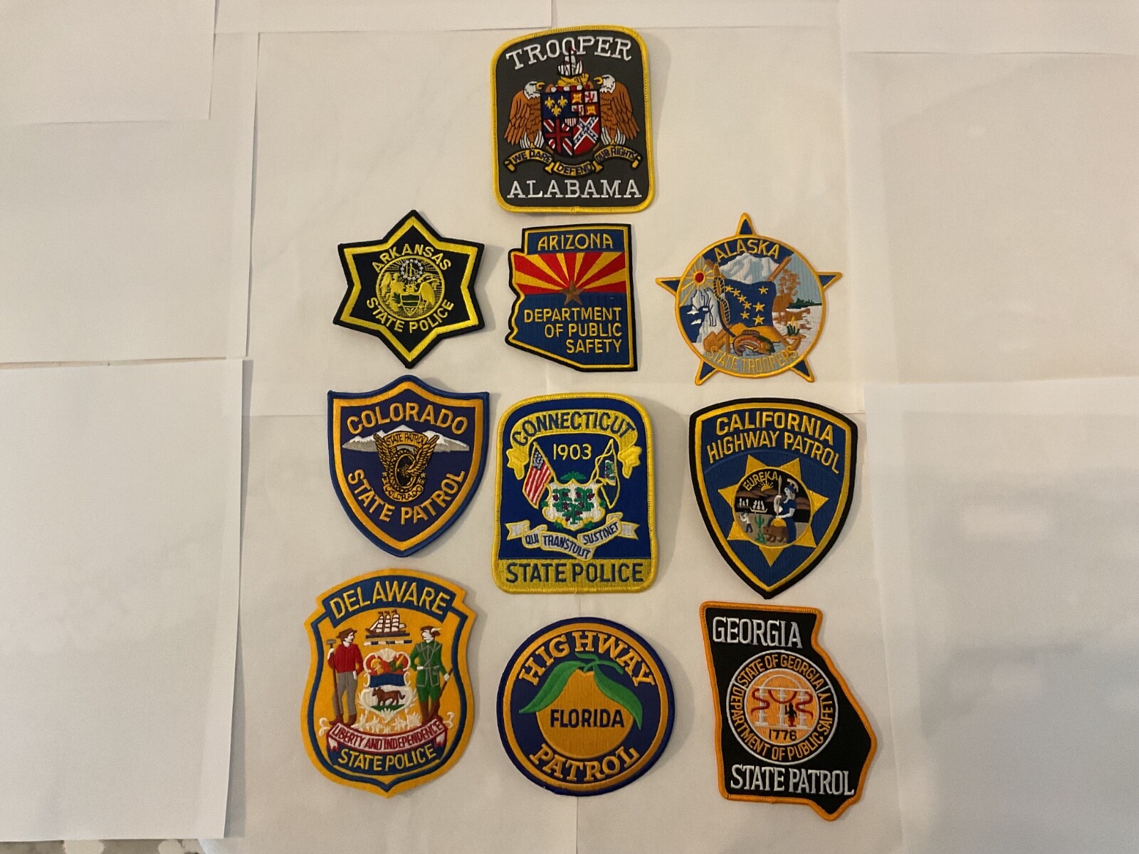 State Law Enforcement patches All different 10 piece set. All new.Full size