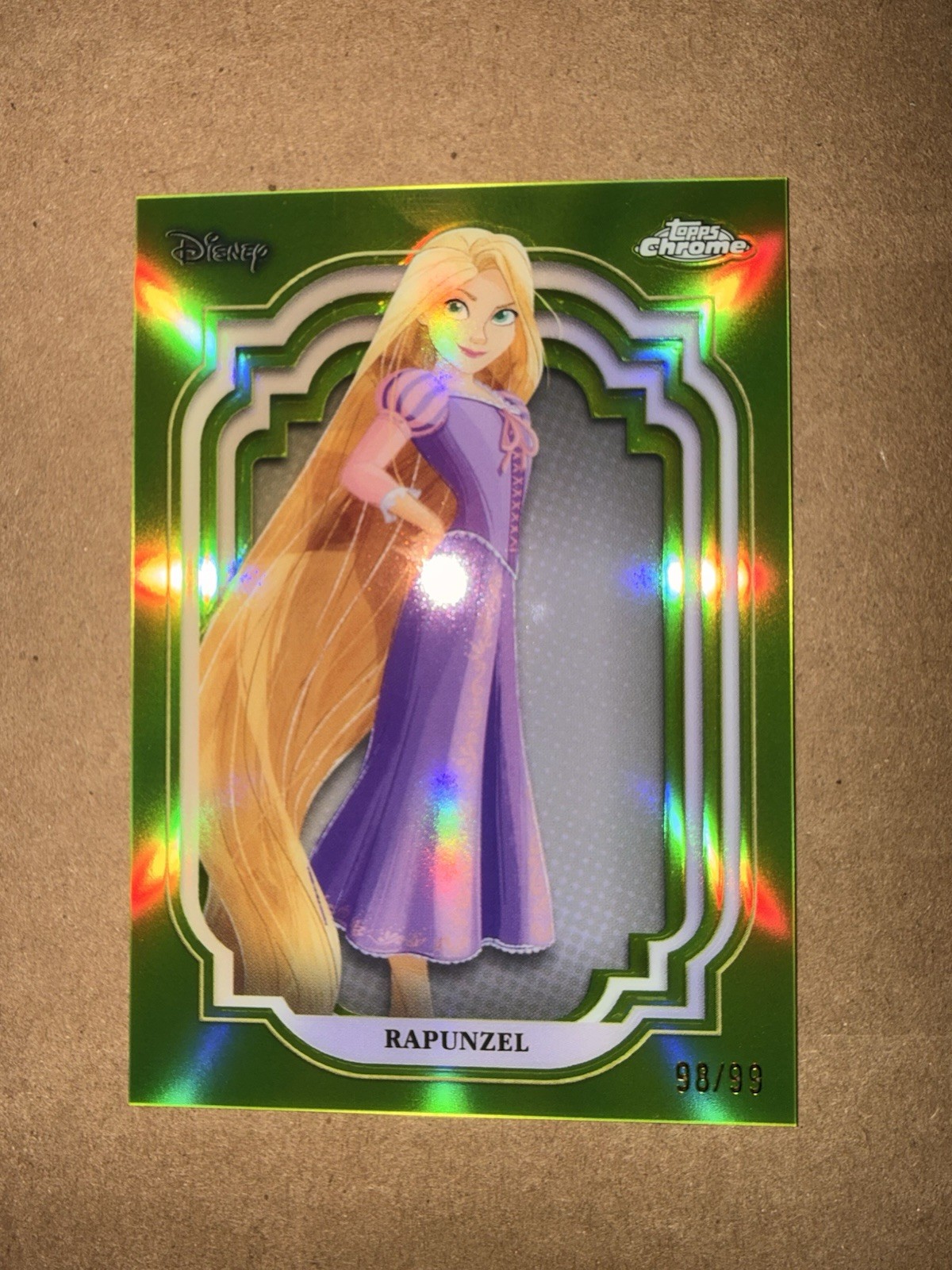 2024 Topps Chrome Disney Rapunzel #139 Green Refractor  98/99, Sleeved