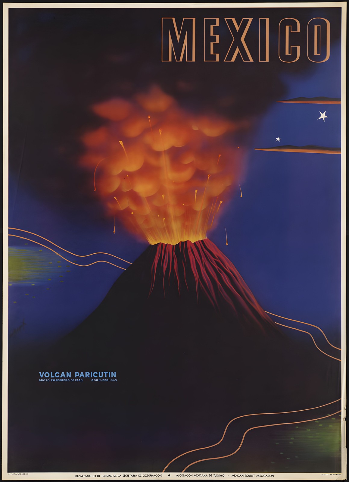 Volcan Paricutin Mexico Poster 🌋 Vintage 1940s Style - 24x36