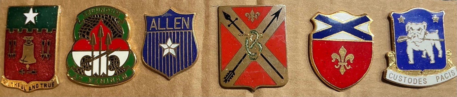 Collection of 6 Various US Army Unit Crest Pins